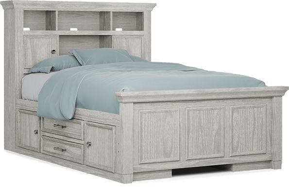 Kids Canyon Lake Ash Gray Full Bookcase Bed with 2 Storage Side Rails