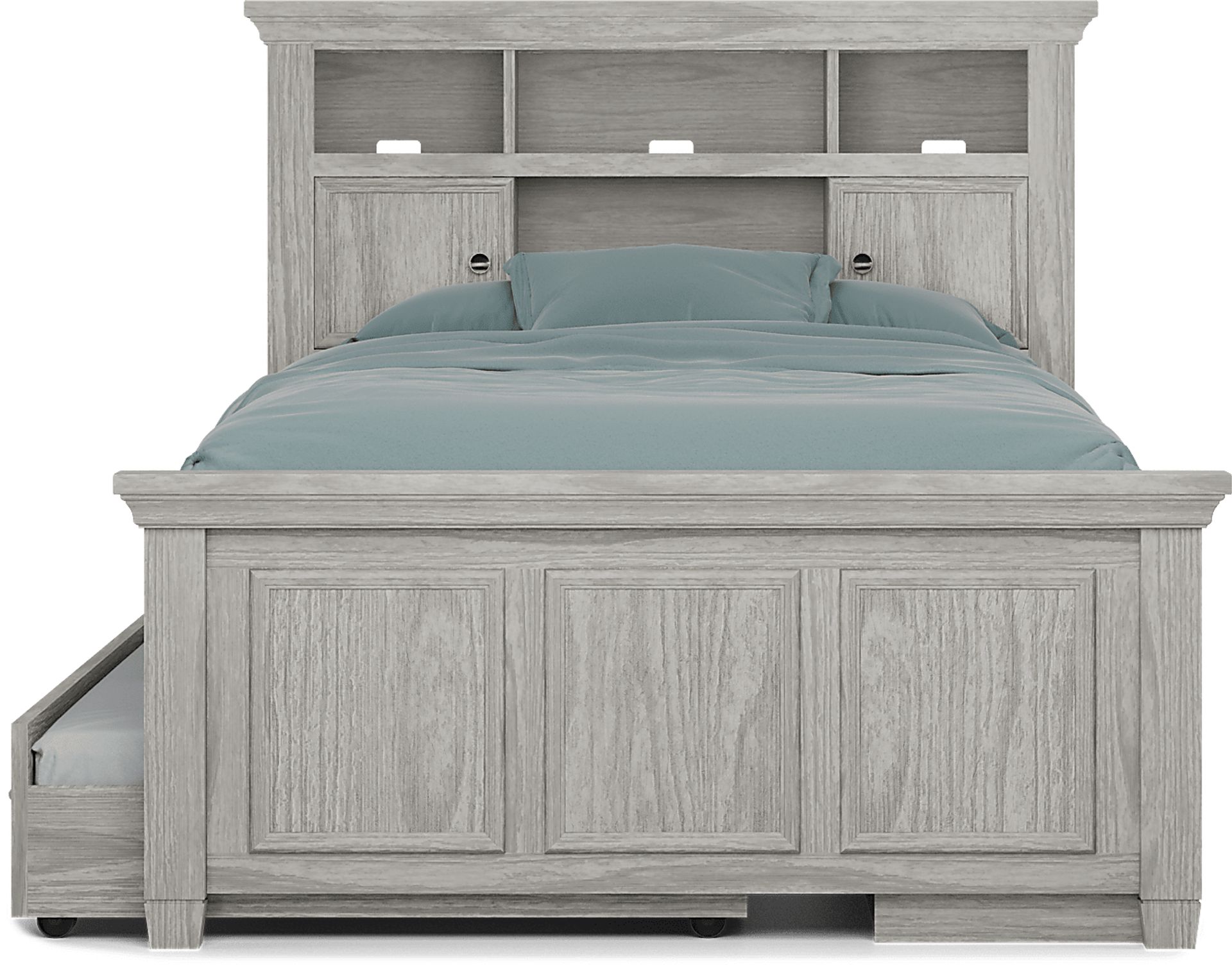 Kids Canyon Lake Ash Gray 4 Pc Full Bookcase Bed with Storage Side Rail and Trundle - Image 2