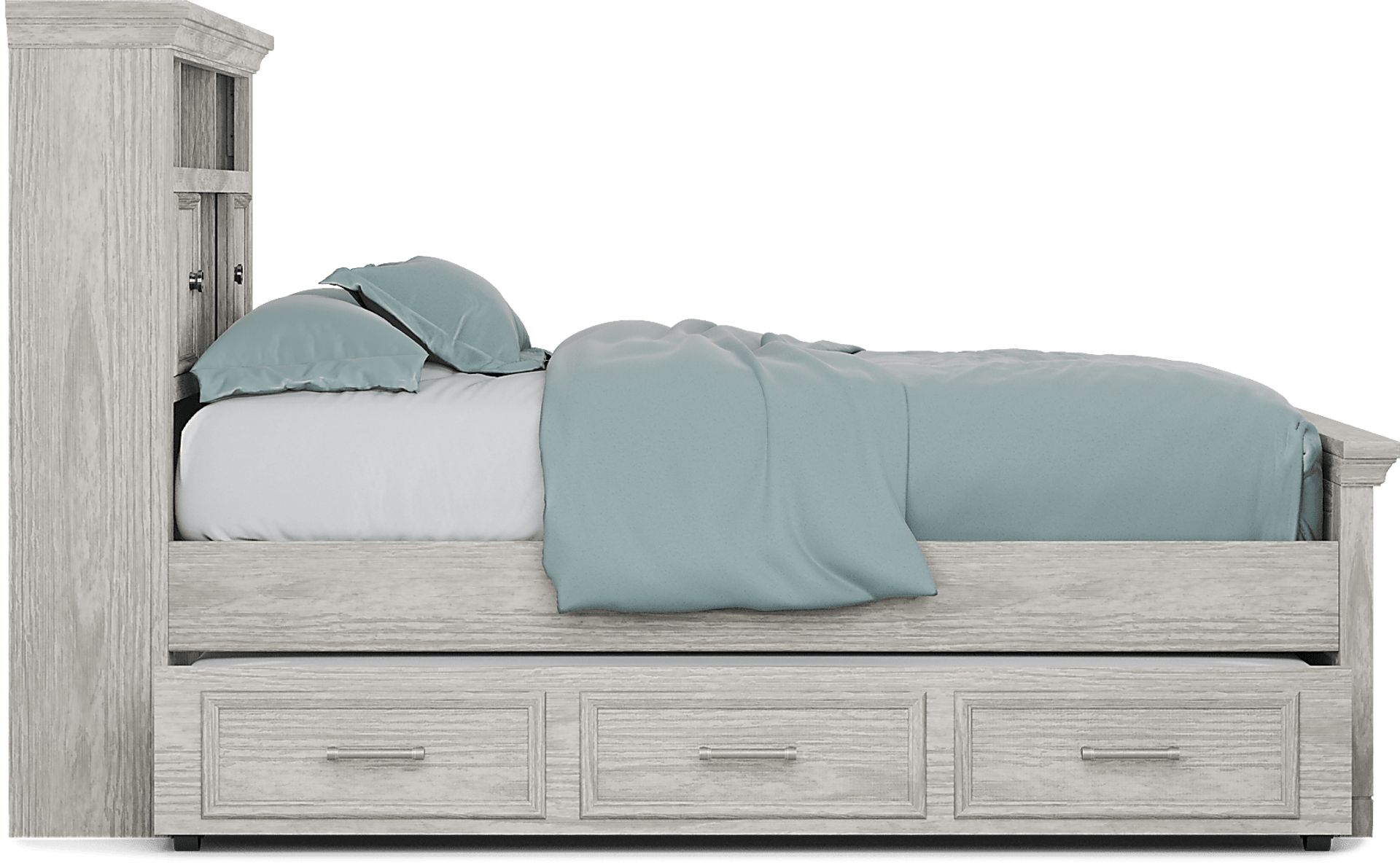 Kids Canyon Lake Ash Gray 4 Pc Full Bookcase Bed with Storage Side Rail and Trundle - Image 4