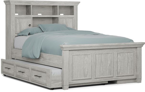 Kids Canyon Lake Ash Gray 4 Pc Full Bookcase Bed with Storage Side Rail and Trundle