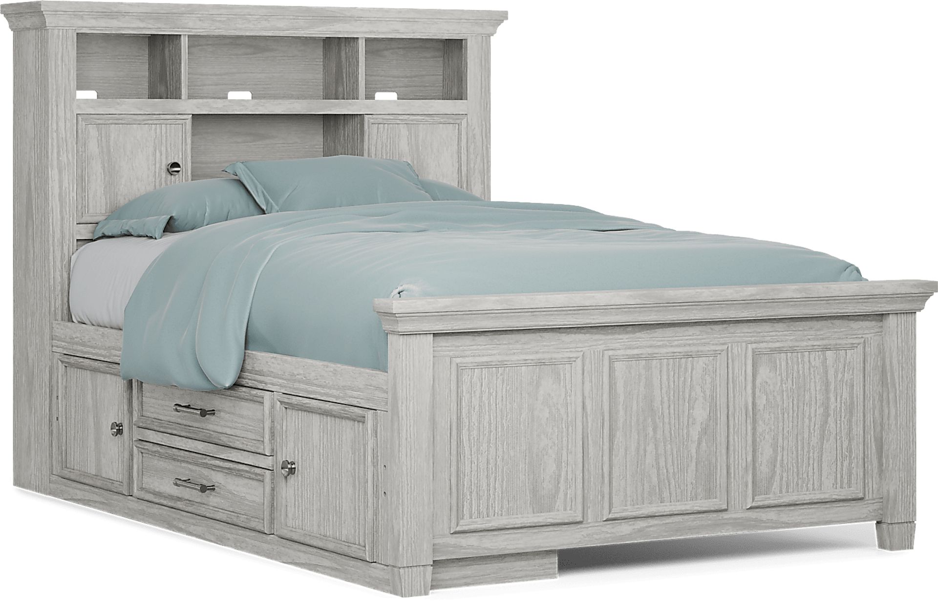 Kids Canyon Lake Ash Gray Full Bookcase Bed with Storage Side Rail - Image 1