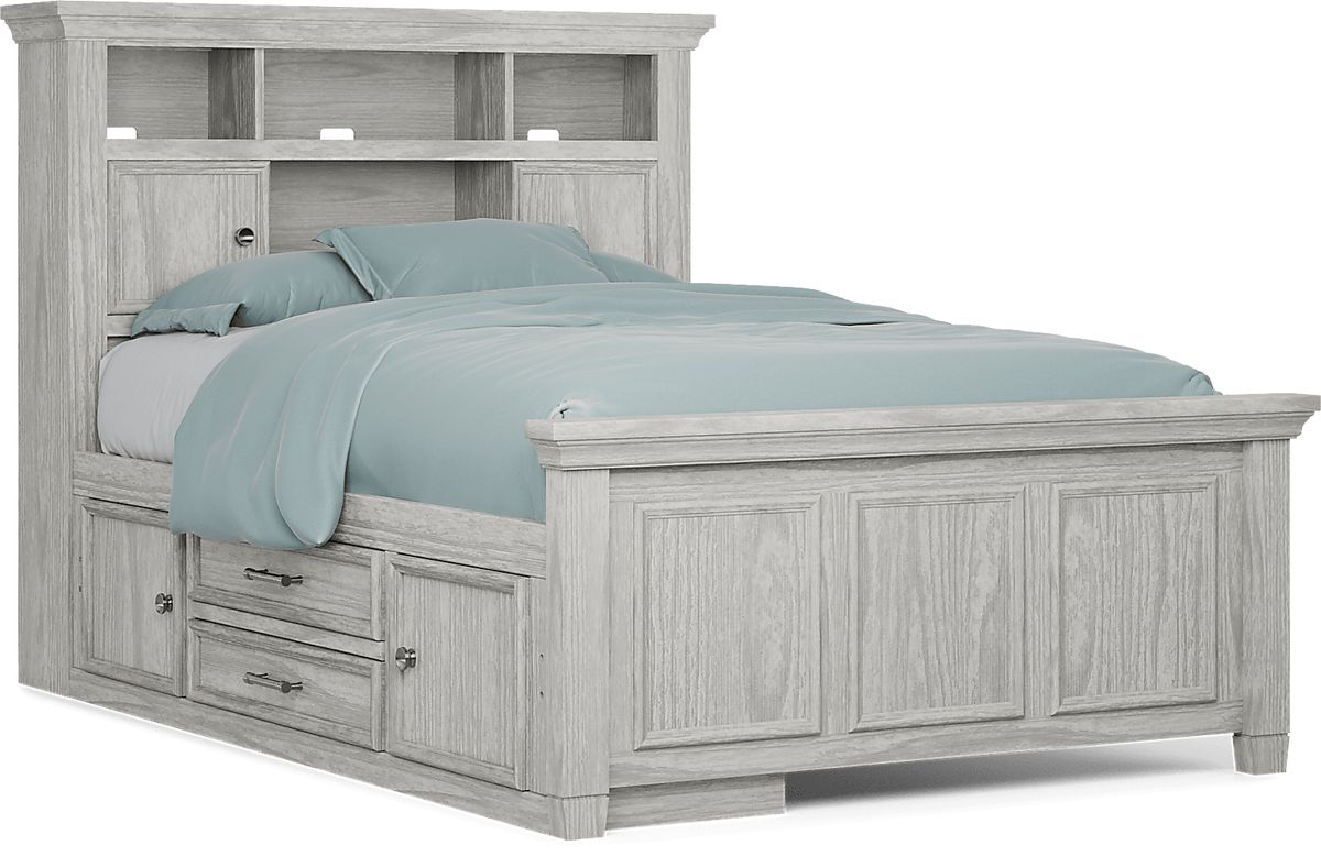 Canyon Lake 3 Pc Ash Gray Full Bookcase Bed W Storage Rail | Rooms to Go