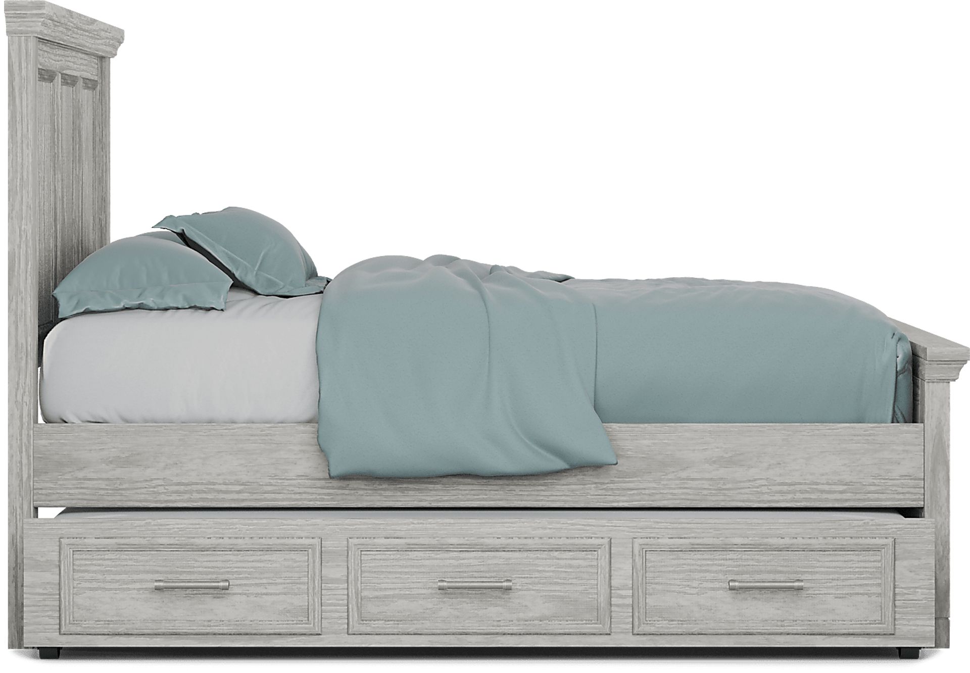 Kids Canyon Lake Ash Gray 4 Pc Full Panel Bed with Storage Side Rail and Trundle - Image 3