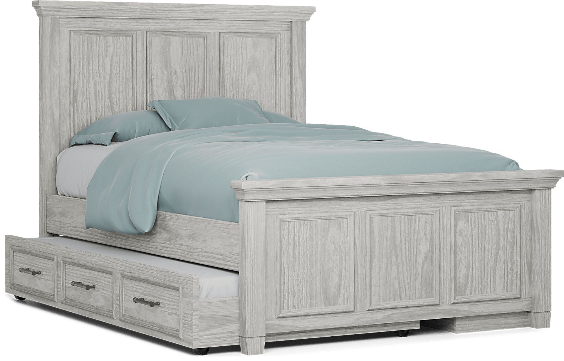 Kids Canyon Lake Ash Gray 4 Pc Full Panel Bed with Storage Side Rail and Trundle - Image 1