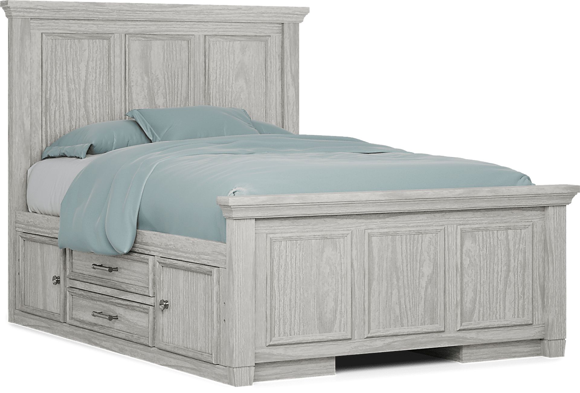 Kids Canyon Lake Ash Gray Full Panel Bed with 2 Storage Side Rails - Image 1