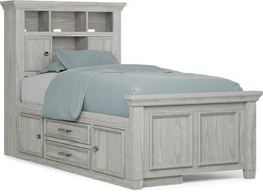 twin bookcase bed with storage rail