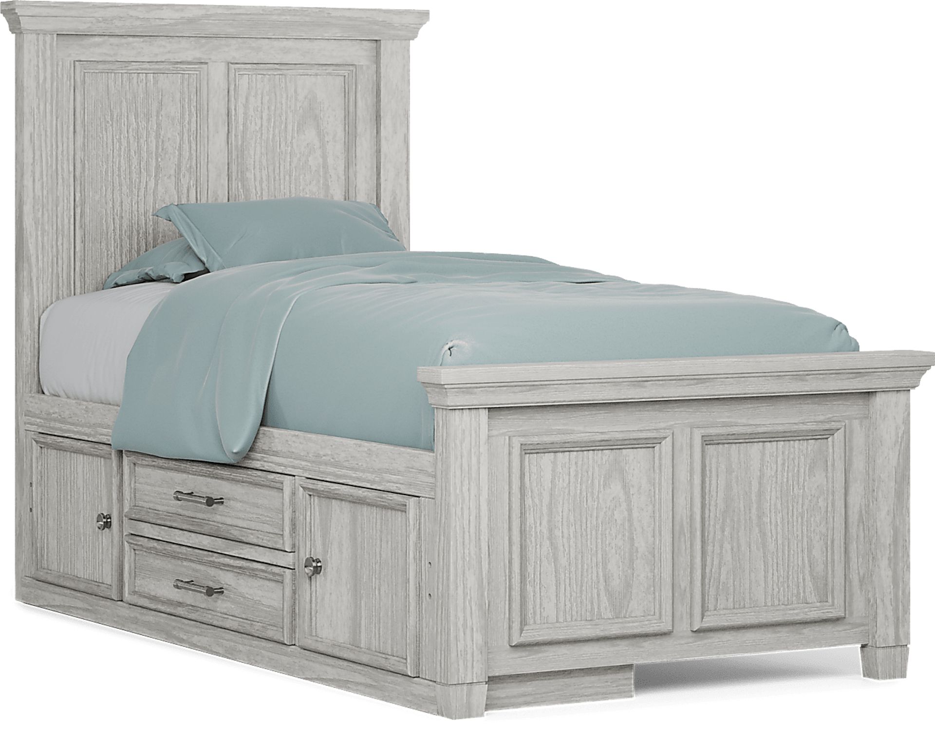 Kids Canyon Lake Ash Gray Twin Panel Bed with Storage Side Rail - Image 1