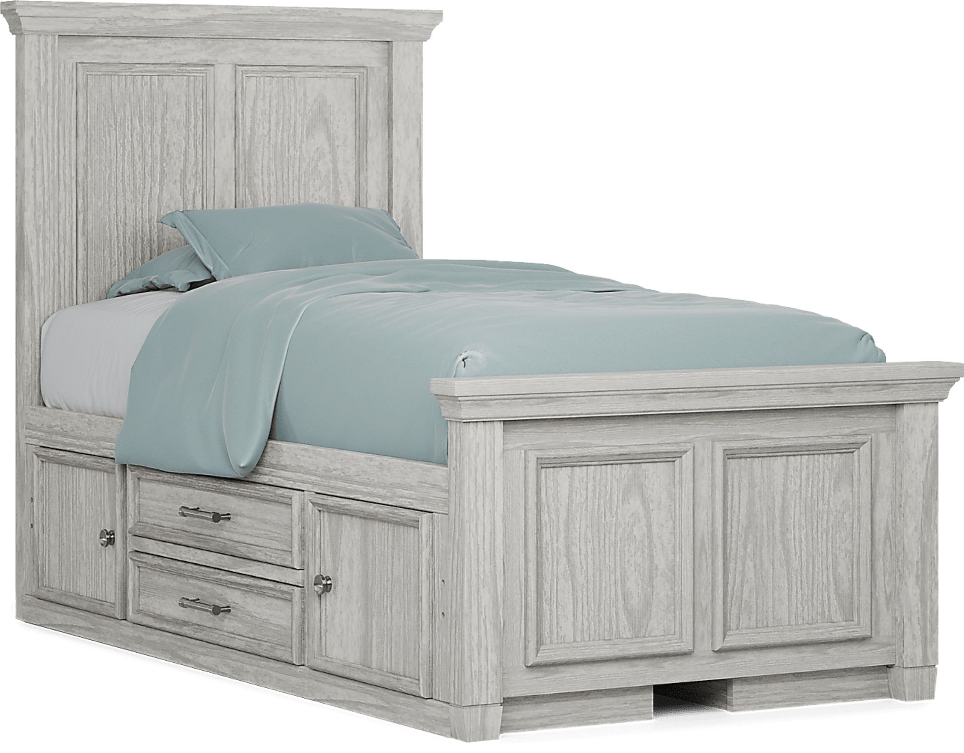 Kids Canyon Lake Ash Gray Twin Panel Bed with 2 Storage Side Rails - Image 1