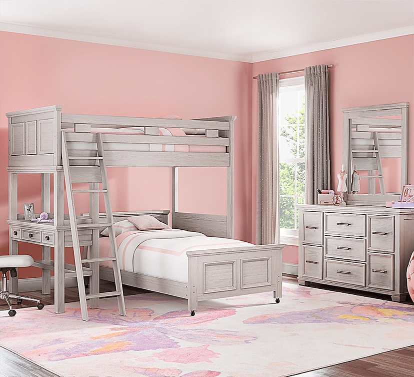 Kids Canyon Lake Ash Gray Twin/Twin Loft with Desk