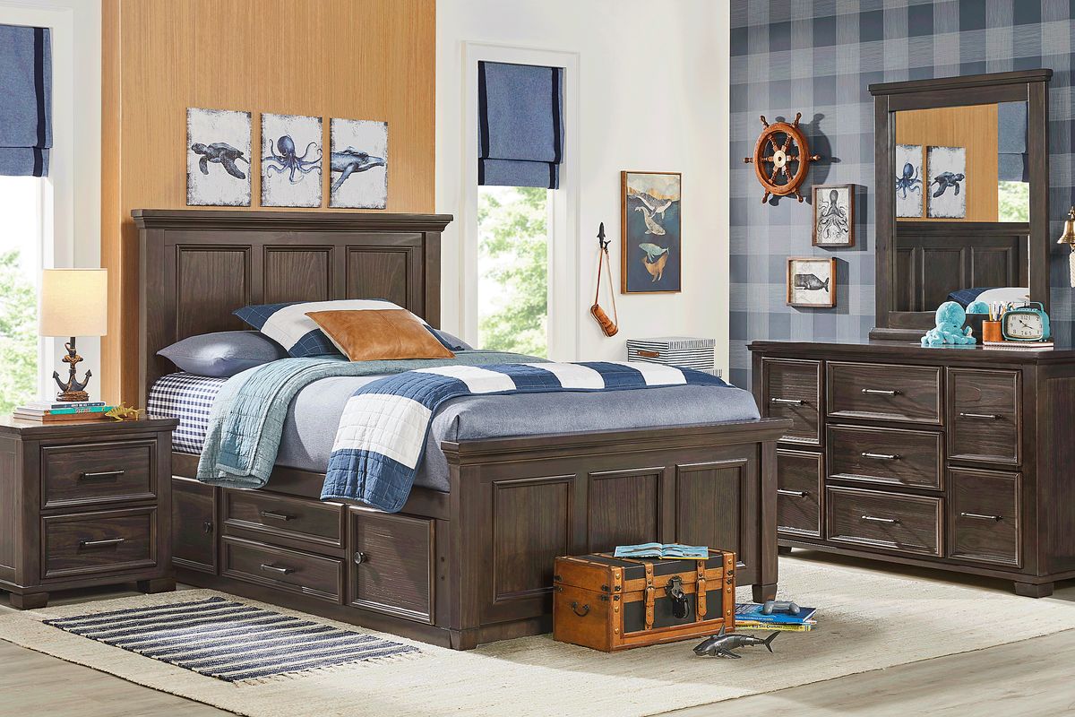 Canyon Lake 3 Pc Java Dark Wood Full Panel Bed With Storage | Rooms to Go