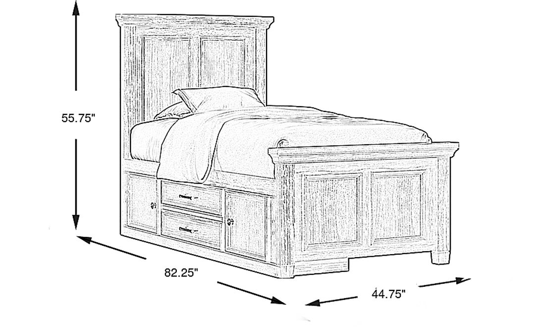 Kids Canyon Lake Java Twin Panel Bed with Storage Side Rail