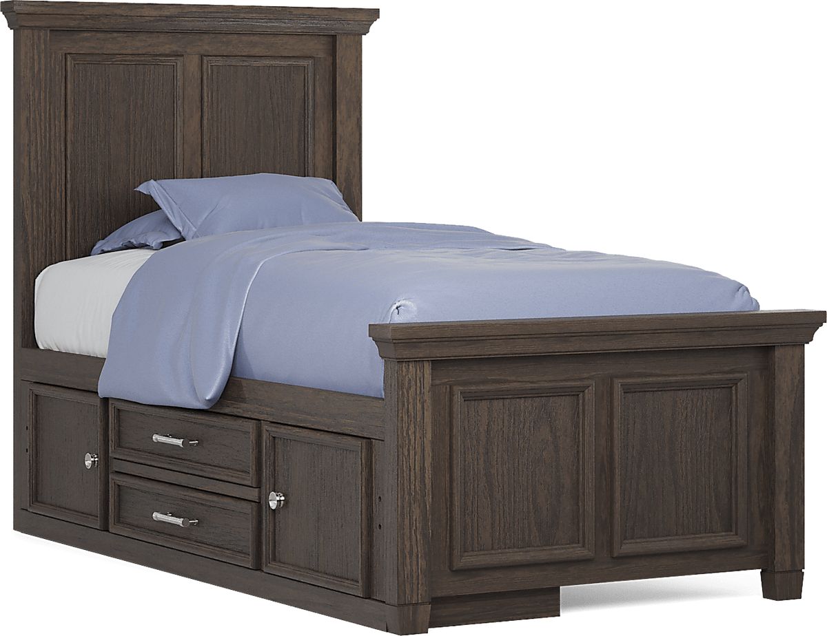 Canyon Lake 3 Pc Java Dark Wood Twin Panel Bed With Storage Rail ...