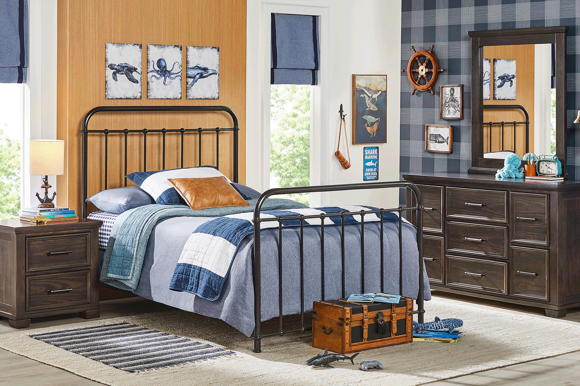 Kids Canyon Lake Java 5 Pc Bedroom with Saddlerock Dark Gray Twin Metal Bed - Image 1