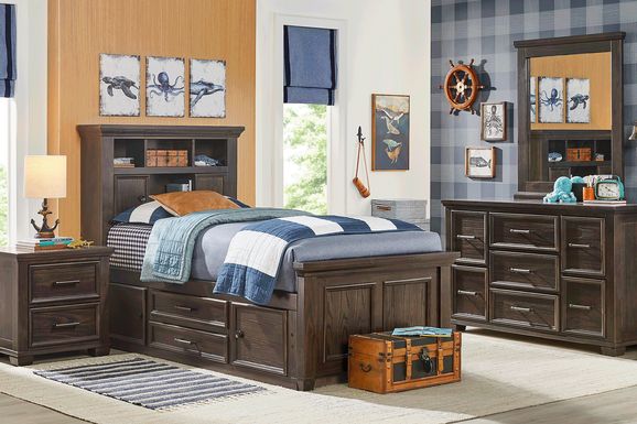 Kids Canyon Lake Java 5 Pc Full Bookcase Bedroom with Storage Side Rail