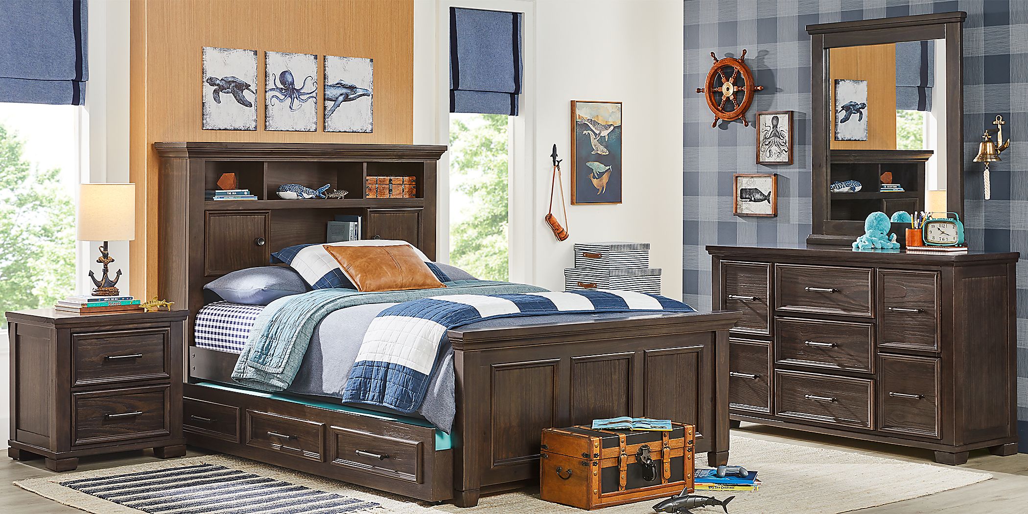 Canyon Lake 4 Pc Java Dark Wood Full Bookcase Bed With Storage