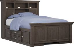 full bookcase bed with 2 storage rails
