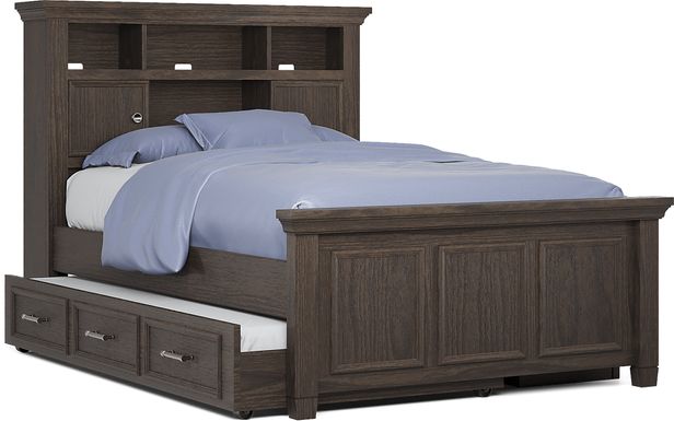 Kids Canyon Lake Java 4 Pc Full Bookcase Bed with Storage Side Rail and Trundle