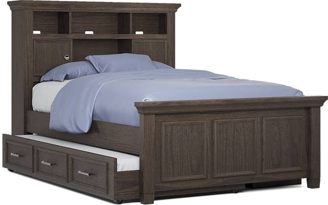Kids Canyon Lake Java 4 Pc Full Bookcase Bed with Storage Side Rail and Trundle - Thumbnail - Image 1