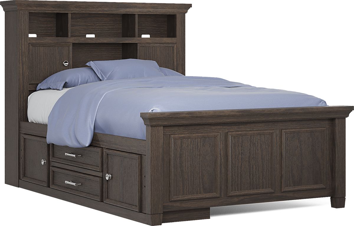 Canyon Lake 5 Pc Java Dark Wood Full Bedroom Set With Full Bookcase Bed ...
