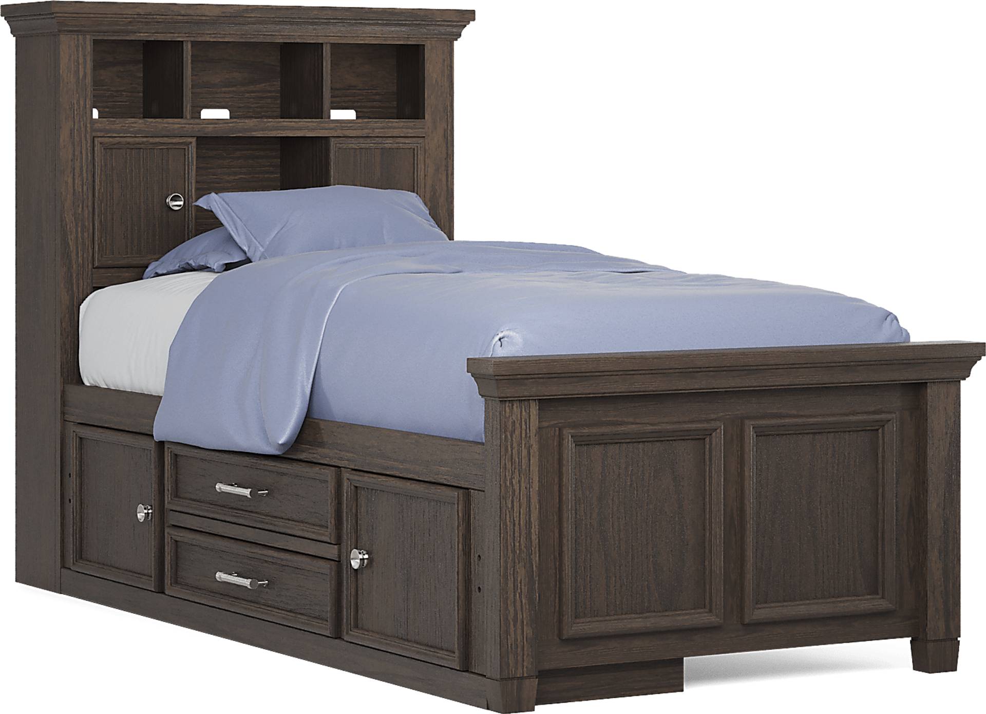 java twin bookcase bed with storage rail