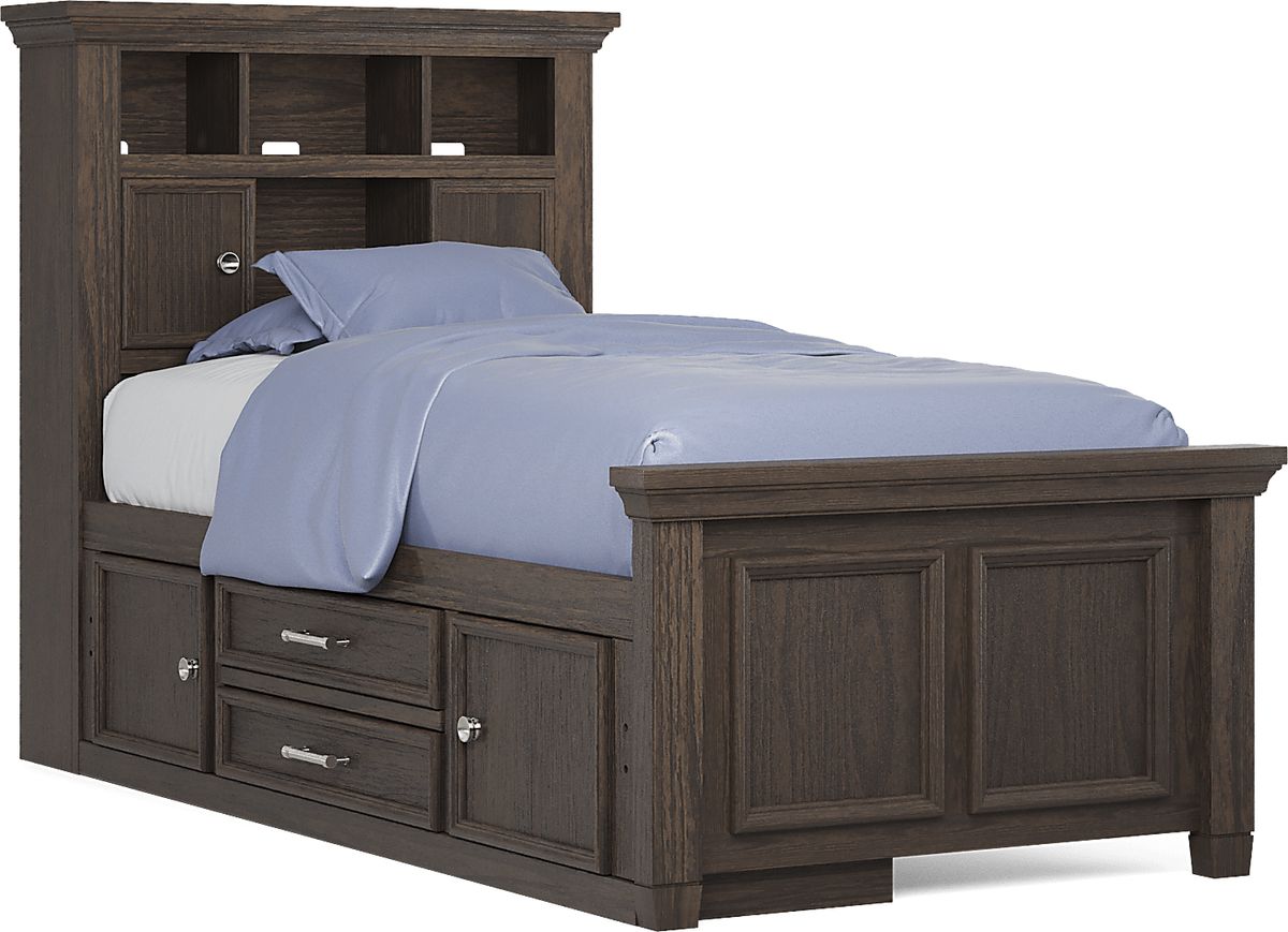 Canyon Lake 3 Pc Java Dark Wood Twin Bookcase Bed With Storage Rail ...