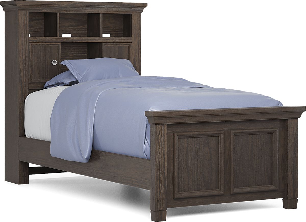 Canyon Lake 5 Pc Java Dark Wood Twin Bedroom Set With Twin Bookcase Bed ...