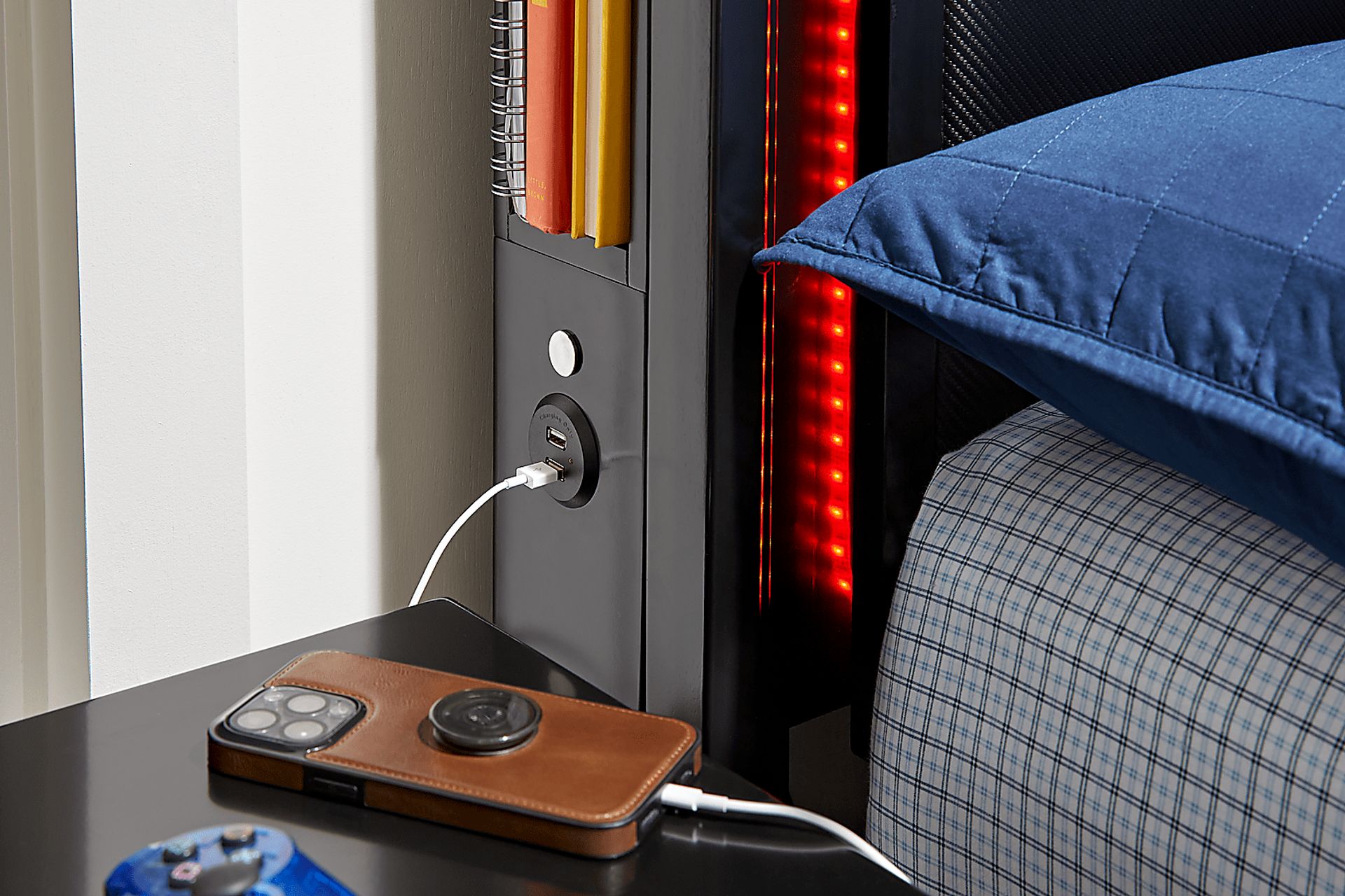 Kids Carbon Optix Black 5 Pc Full Bedroom with LED Lights - Image 7