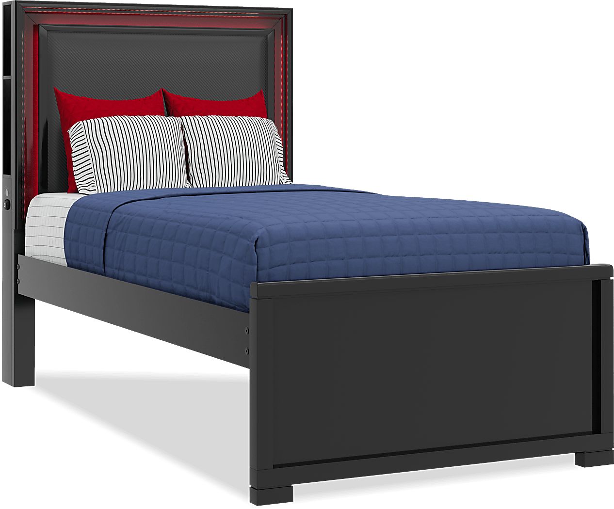 Kids Carbon Optix Black Twin Bed with LED Lights