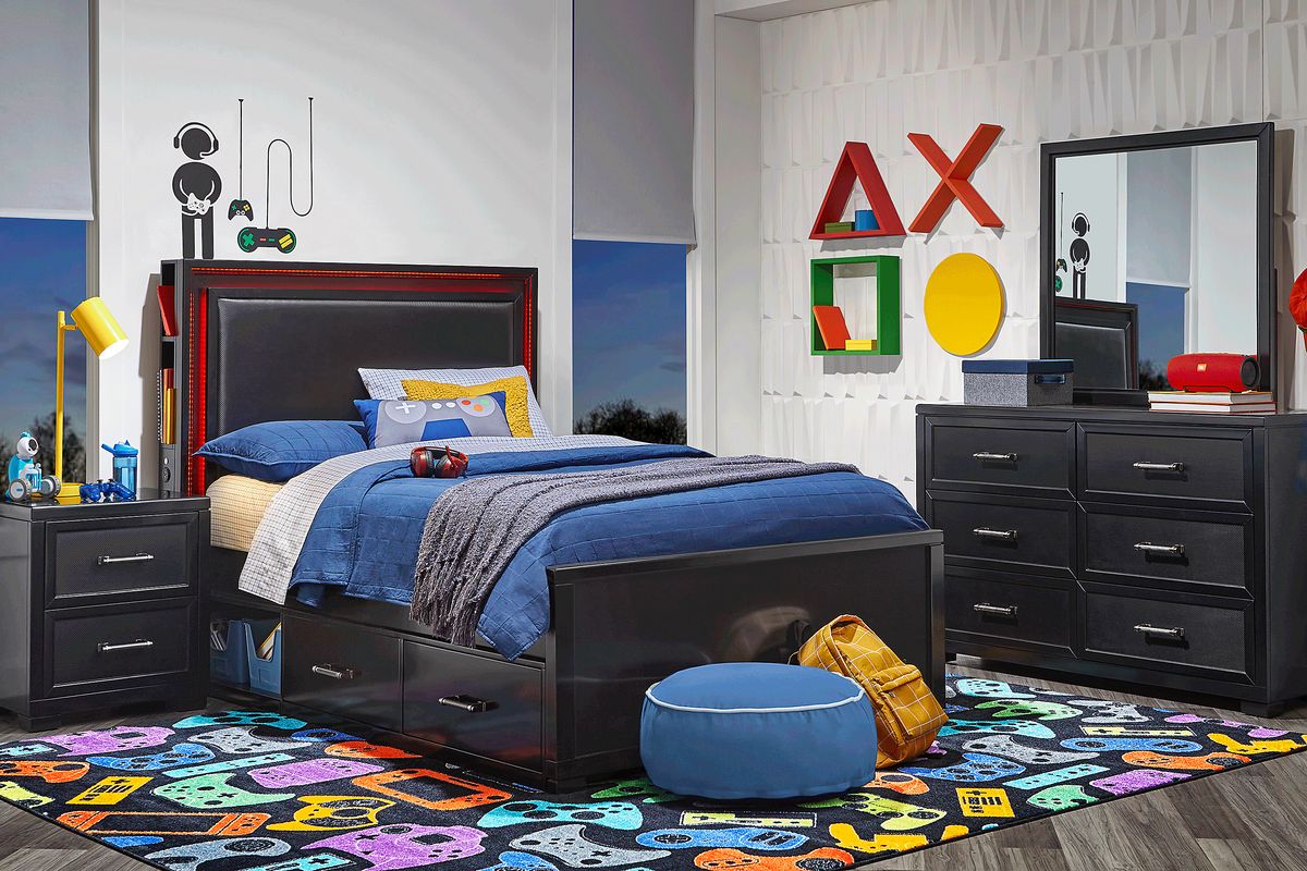 Carbon Optix 5 Pc Black Black Colors Full Bedroom Set With Mirror Dresser Full Storage Bed Rooms to Go
