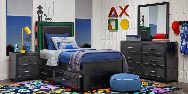 Kids Carbon Optix Black 5 Pc Twin Bedroom with LED Lights - Thumbnail - Image 2