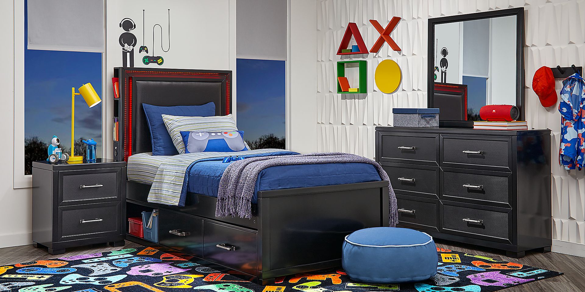 Kids Carbon Optix Black 5 Pc Twin Bedroom with LED Lights - Image 3