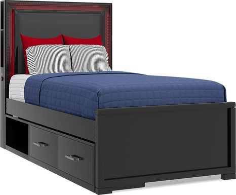 Kids Carbon Optix Black 5 Pc Twin Storage Bed with LED Lights