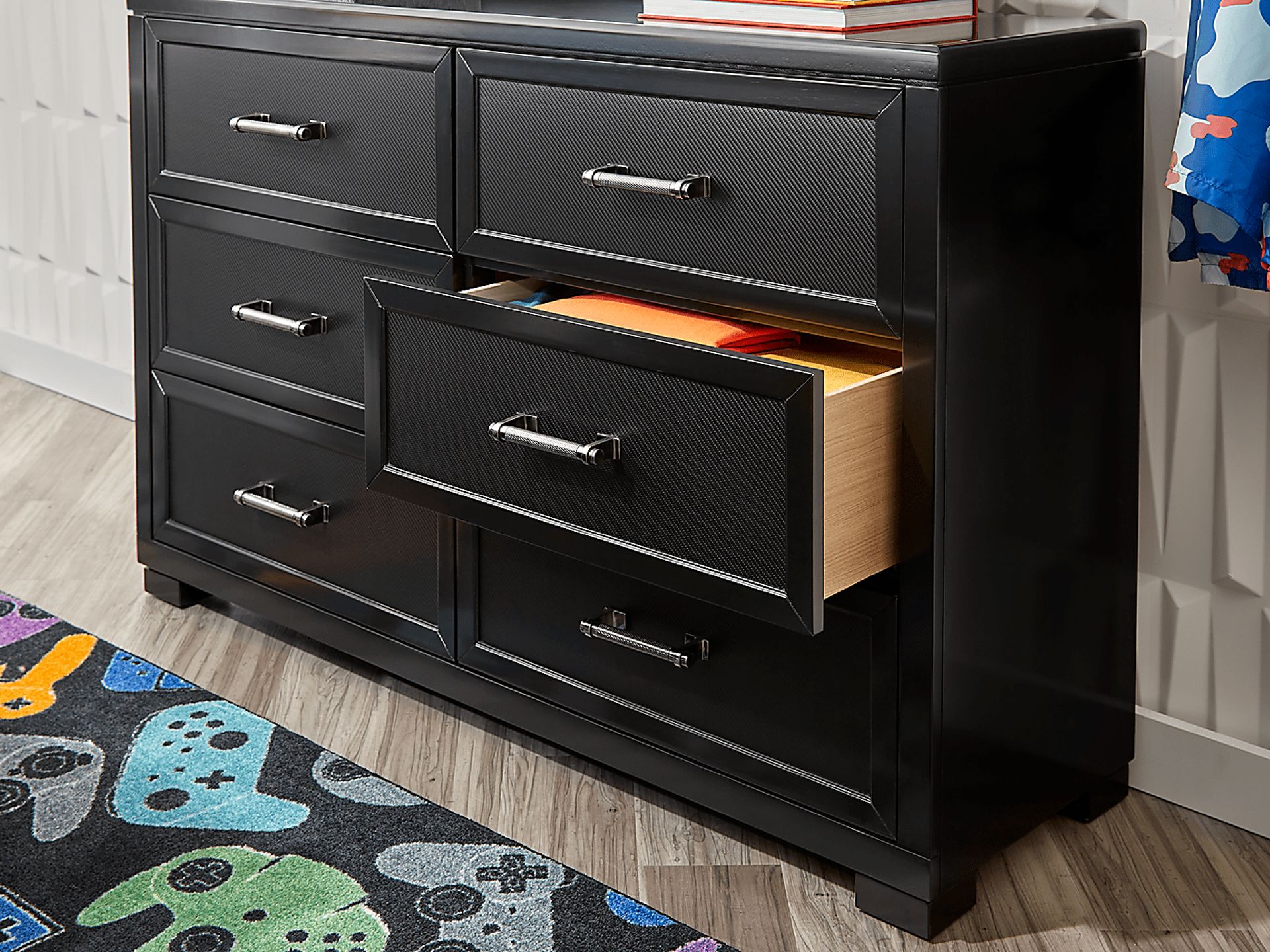 Kids Carbon Optix Black 6 Pc Twin Storage Bedroom with LED Lights - Image 7