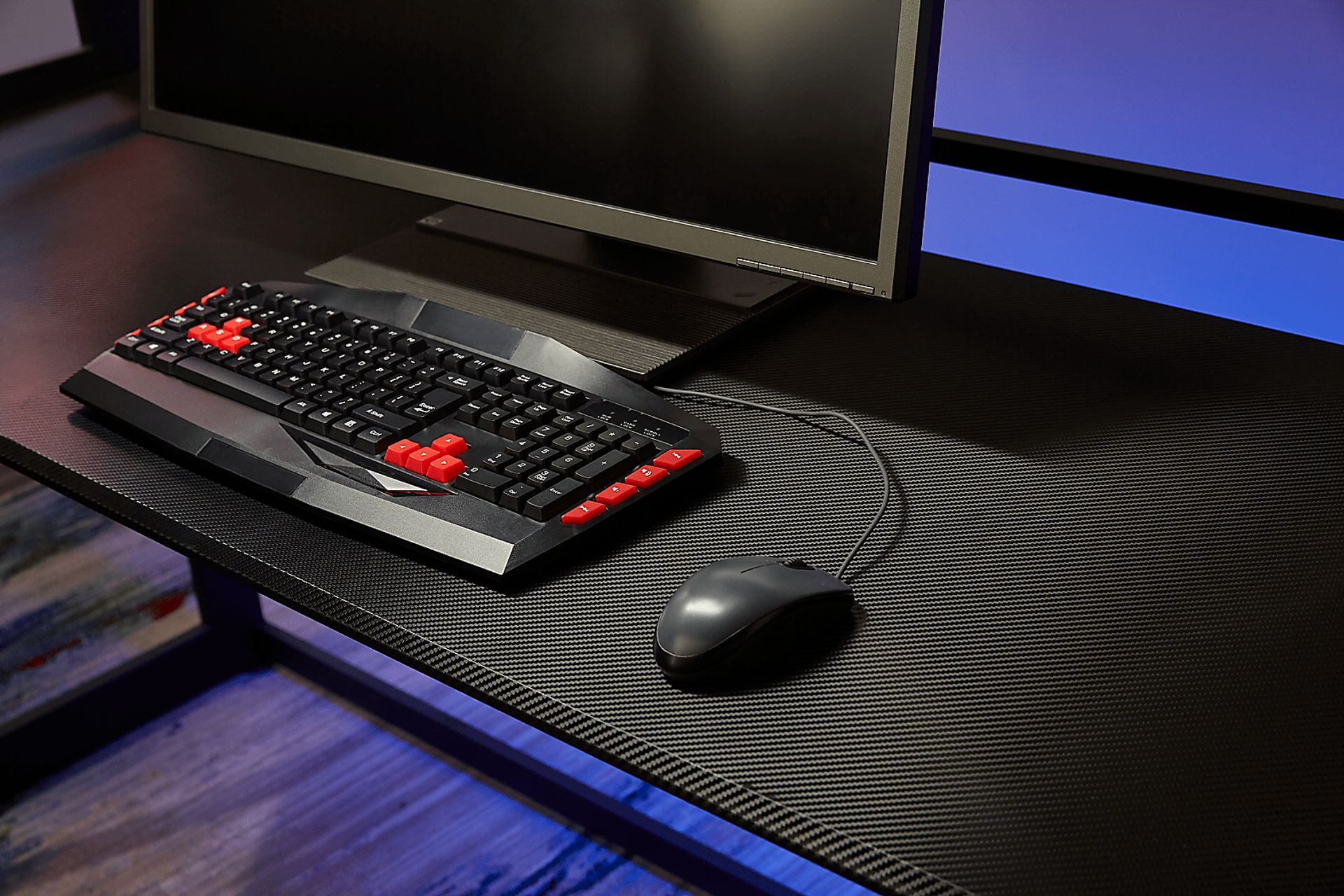 Kids Carbon Optix Black Twin Loft Gaming Bedroom with LED Lights and Accessories - Image 4