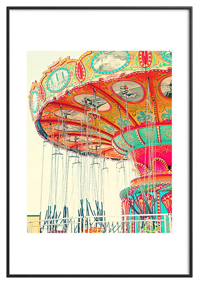 Kids Carousel Swing Beige Metal Framed Print - Thumbnail - Image 1