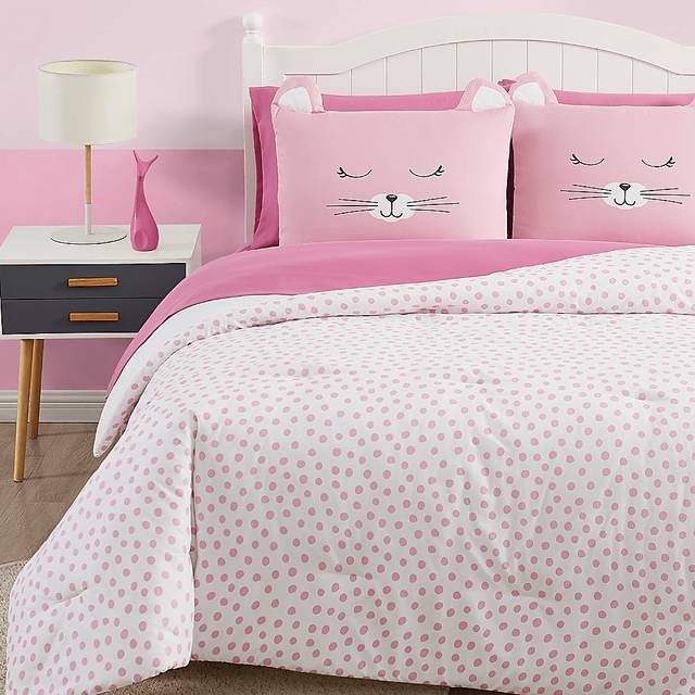 Kids Cat Cuddles Pink Full Comforter Set - Thumbnail - Image 3