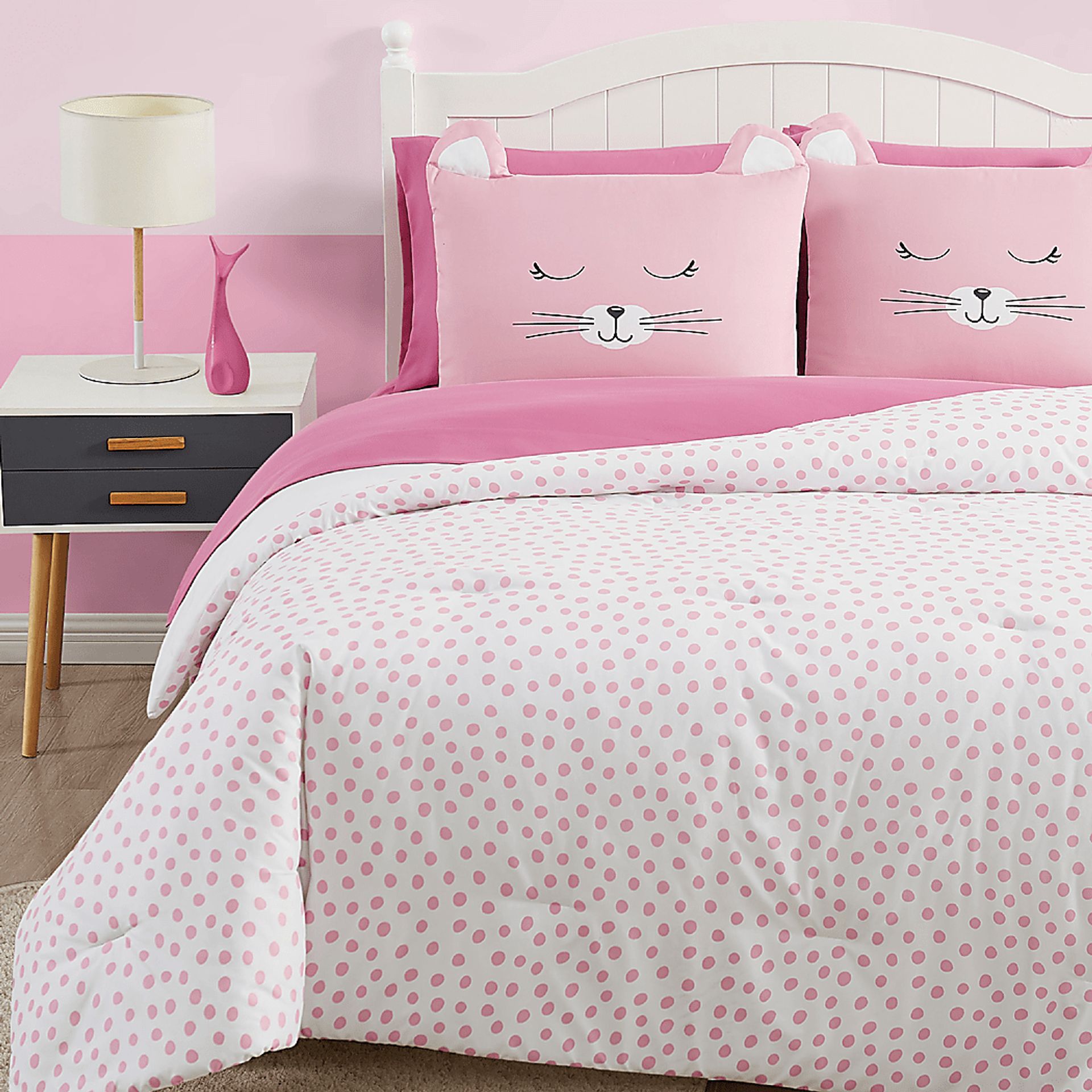 Kids Cat Cuddles Pink Full Comforter Set - Image 3
