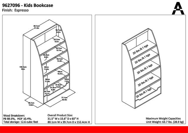 Kids Cavileer Brown Bookcase - Thumbnail - Image 7