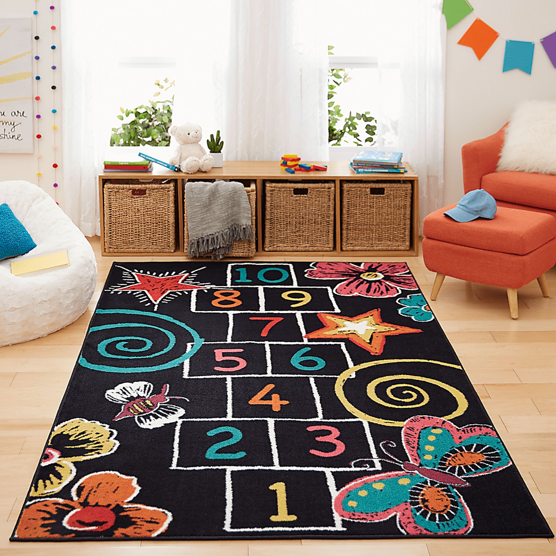 Kids Chalk Hop Black 5' x 8' Rug - Image 2
