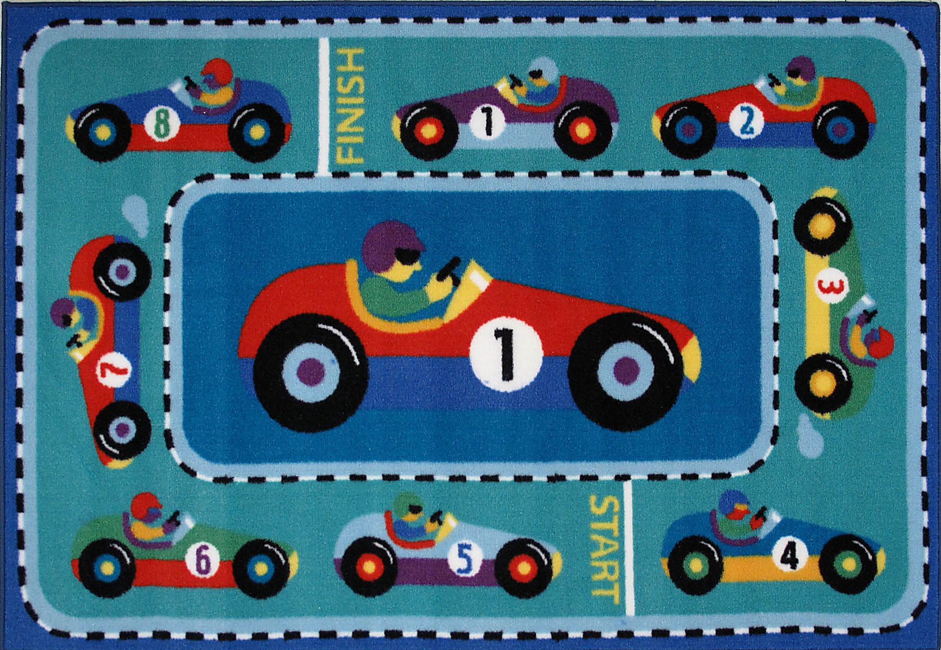 Kids Chasing Cars Blue 3' x 5' Rug - Image 1