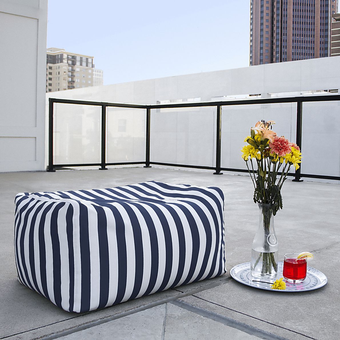 Kids Chatty Garden Navy/White Indoor/Outdoor Ottoman - Rooms To Go