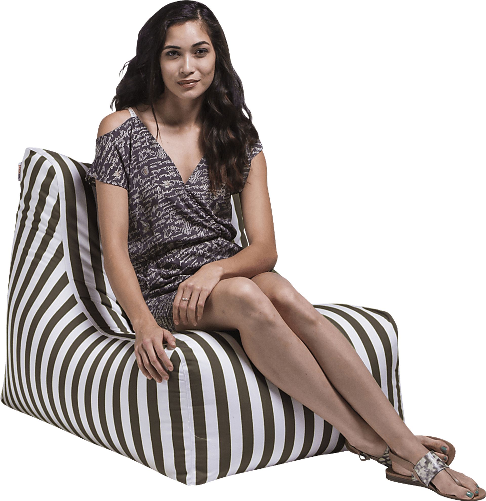Kids Chatty Garden Taupe/White Indoor/Outdoor Bean Bag Chair - Image 3