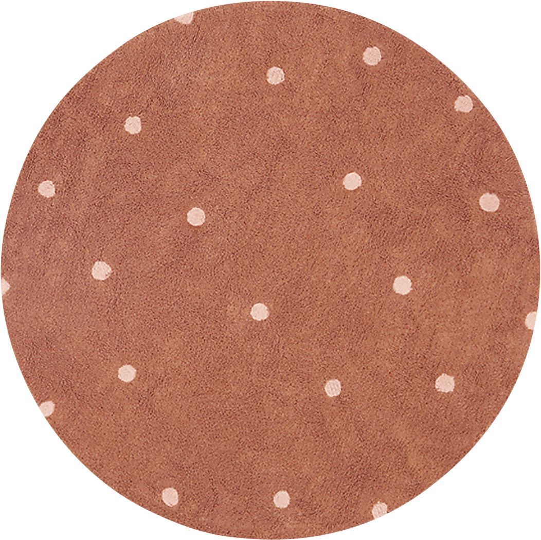Kids Chestnut 4'7 Round Dot Machine Washable Rug