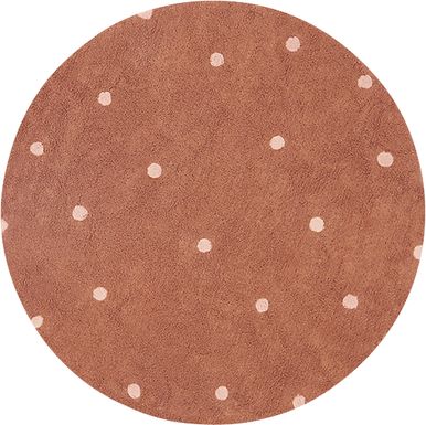 Kids Chestnut 4'7 Round Dot Machine Washable Rug