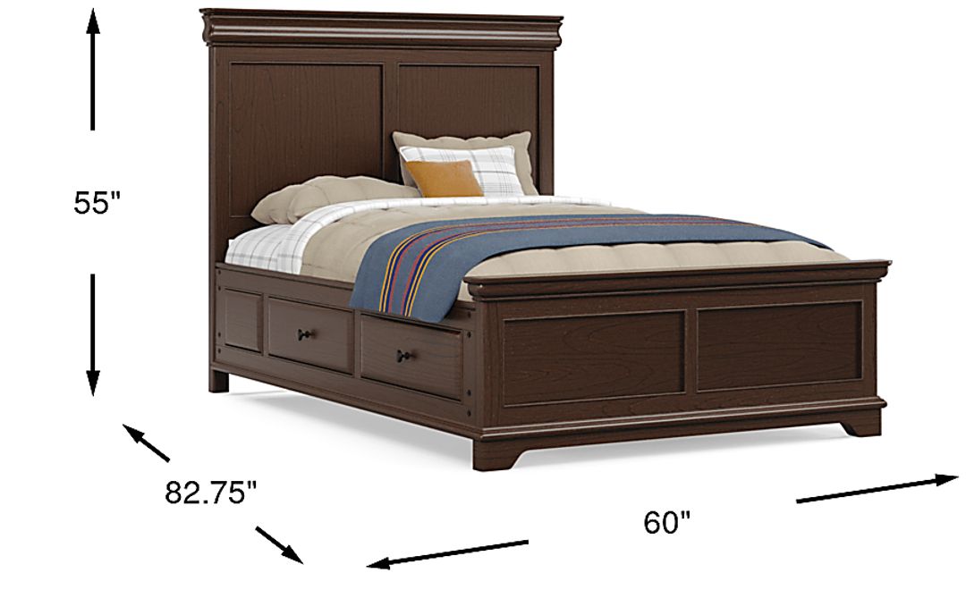 Kids Oberon Chocolate Full Panel Bed with Storage Side Rails