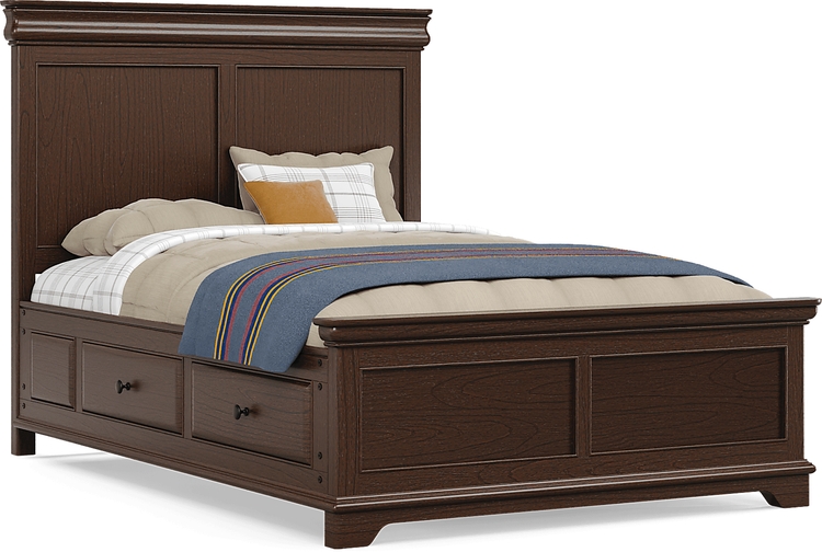 full bed with 2 storage rails