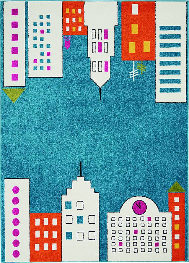 Kids City Limits Teal 4' x 6' Rug - Thumbnail - Image 1