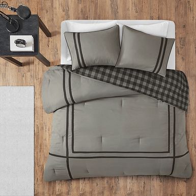 Kids Classic Checks Gray 3 Pc Full/Queen Comforter Set