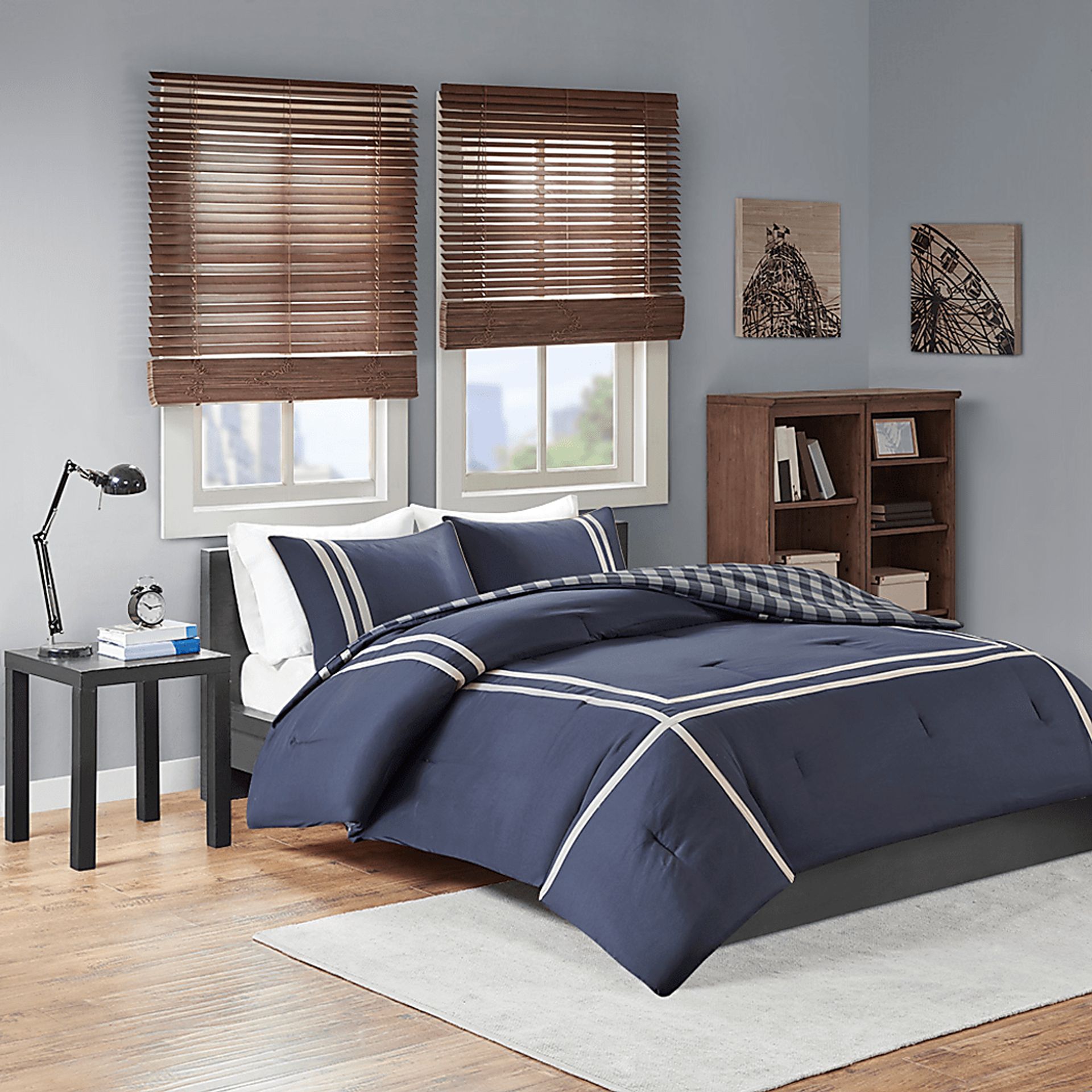 Kids Classic Checks Navy 2 Pc Twin XL Comforter Set - Image 2