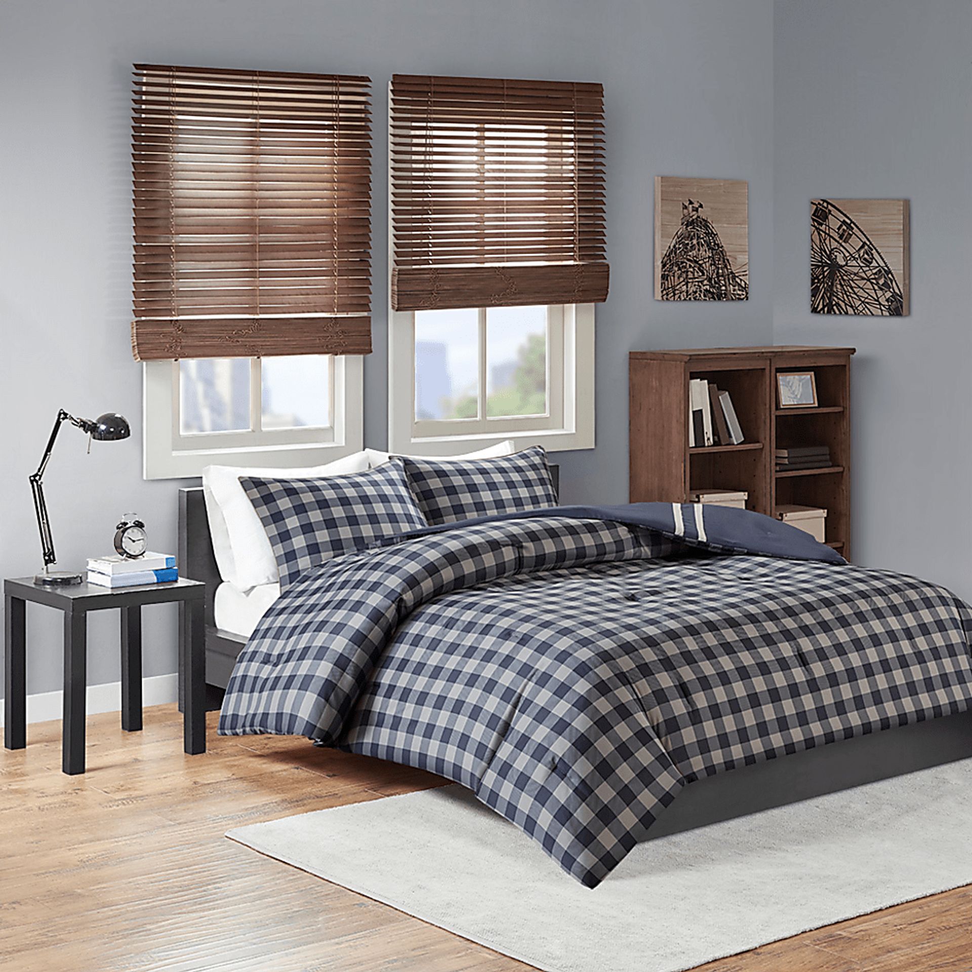 Kids Classic Checks Navy 2 Pc Twin XL Comforter Set - Image 3